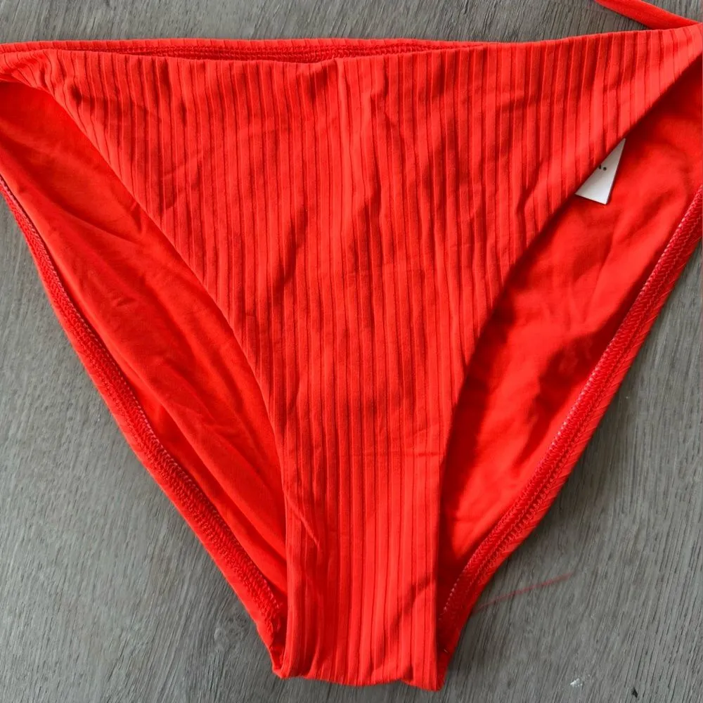 Vitamin A Ribbed Swim Bikini Bottoms Tie Sides Red Women’s 12 / D / XL NEW - Image 2