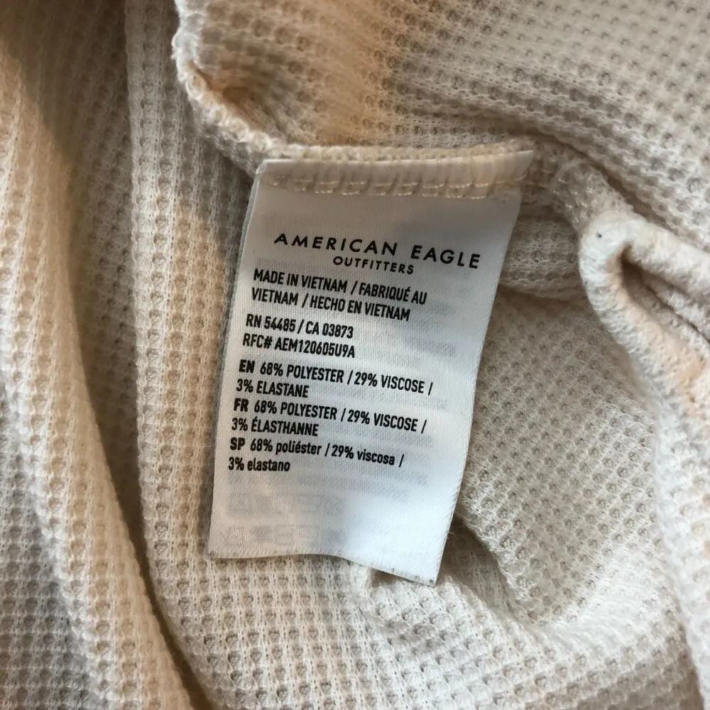 American Eagle Womens Beige Waffle Knit Thermal Oversized Cowl Neck Sweater L - Image 4