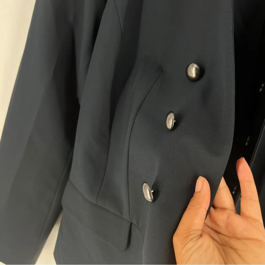 Eloquii Women's Navy Military Button Open Front Collarless Blazer Jacket Size 14 - Image 4
