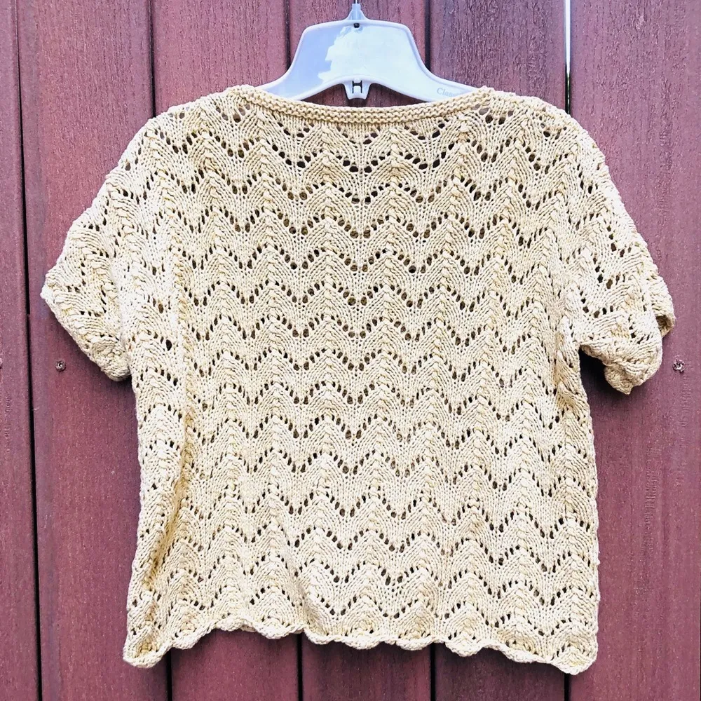 Handknit cotton pullover in pale lemon yellow Tan - Image 2