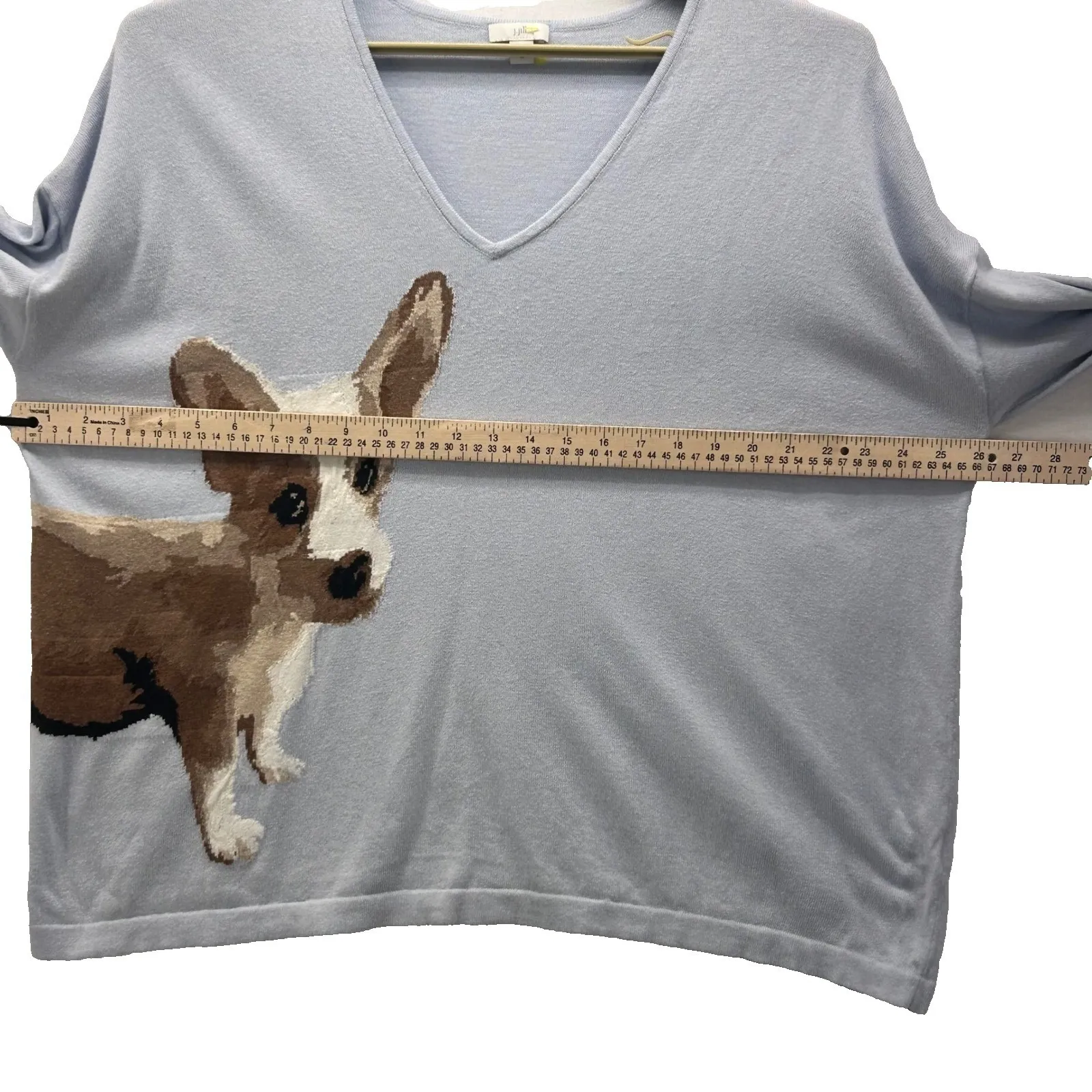 J Jill Womens Sweater Top Size‎ XL Puppy Corgi Dog Animal Applique Novelty Comfy Blue - Image 14