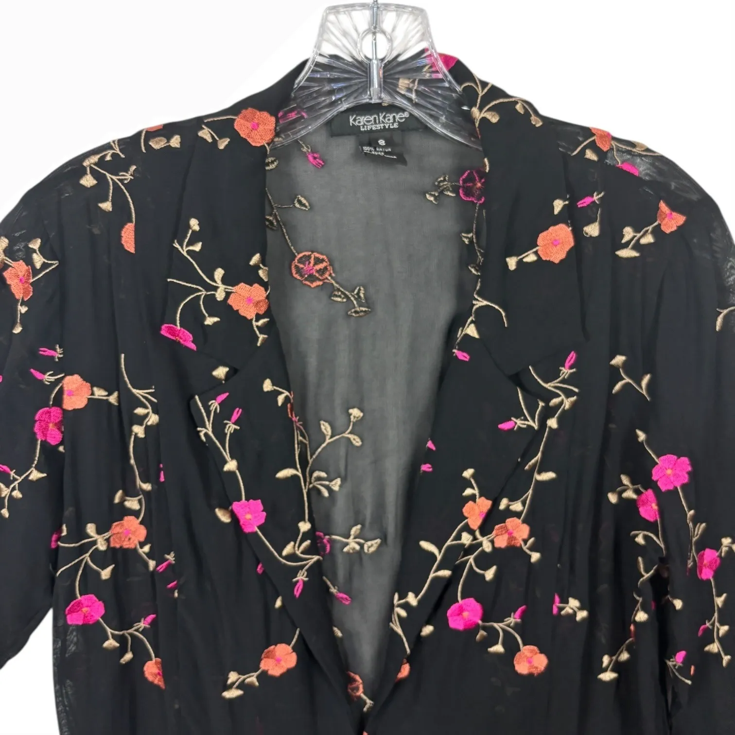 Karen Kane Black Embroidered Floral Sheer Kimono Jacket Blazer Size 8 Whimsigoth - Image 7