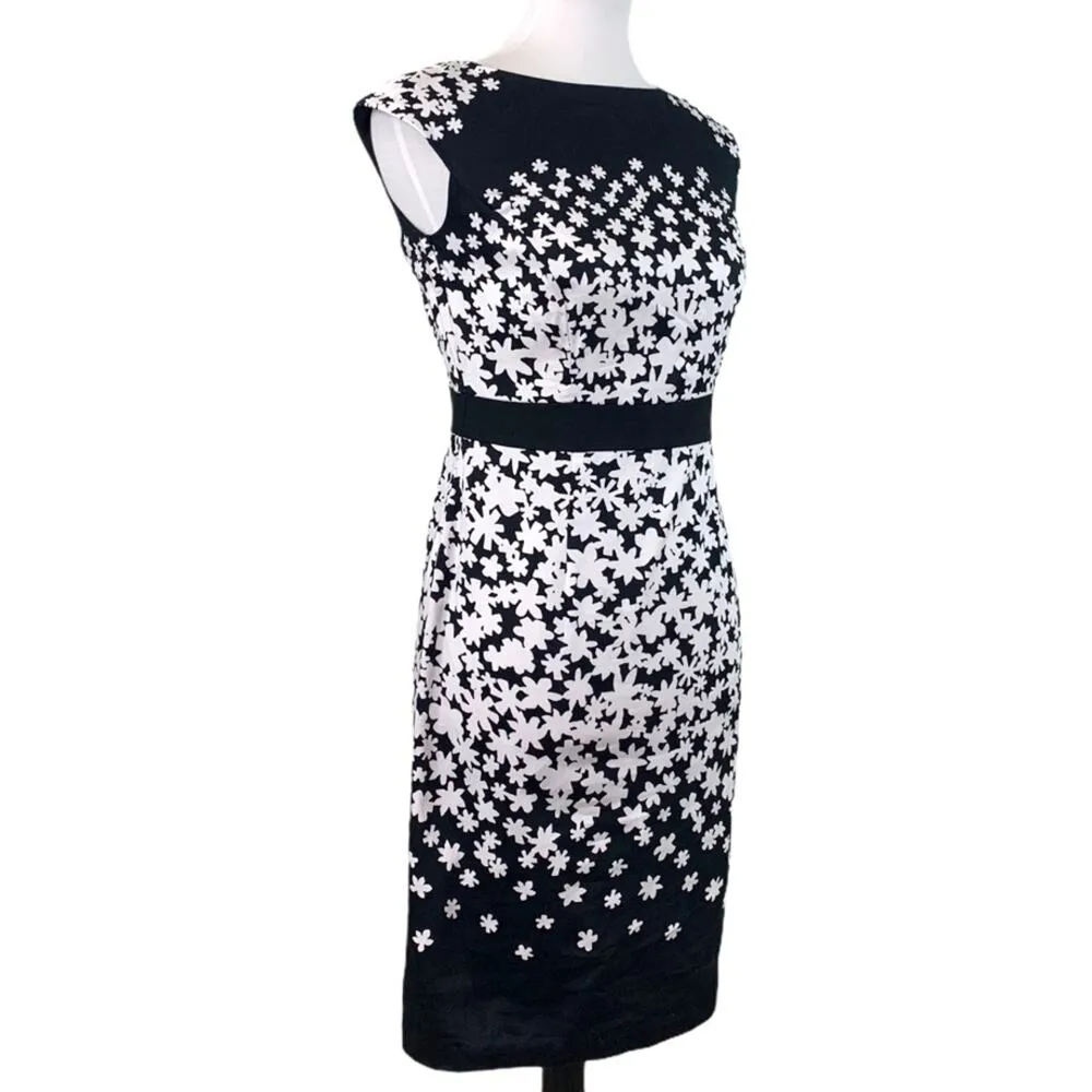 New York & Company Women's Dress Black White Floral Sheath Cap Sleeve Size 8 - Image 10