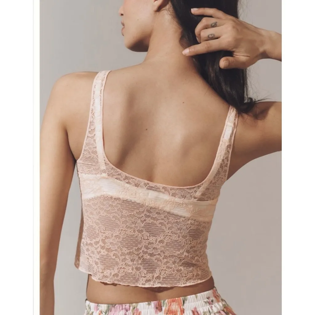 Anthropologie Plunge Lace Tank Top Coral Blush Size M Womens Sleeveless - Image 2