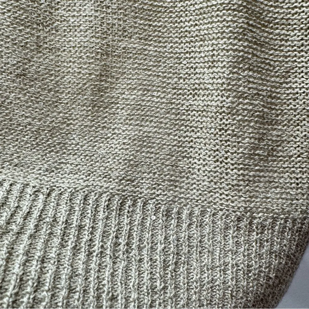 Loft Beige Linen Cotton Blend Mixed Knit Open Front Cardigan with Sequins Small - Image 8