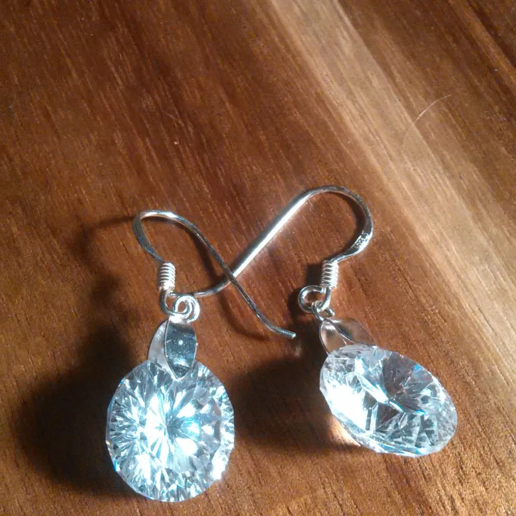 Simulated White Diamond Sterling Silver Dangle Earrings - Image 2