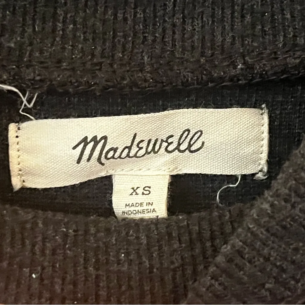 Madewell Mockneck Puff Sleeve Knit Top Cracked Black Pepper Sz XS - Image 5