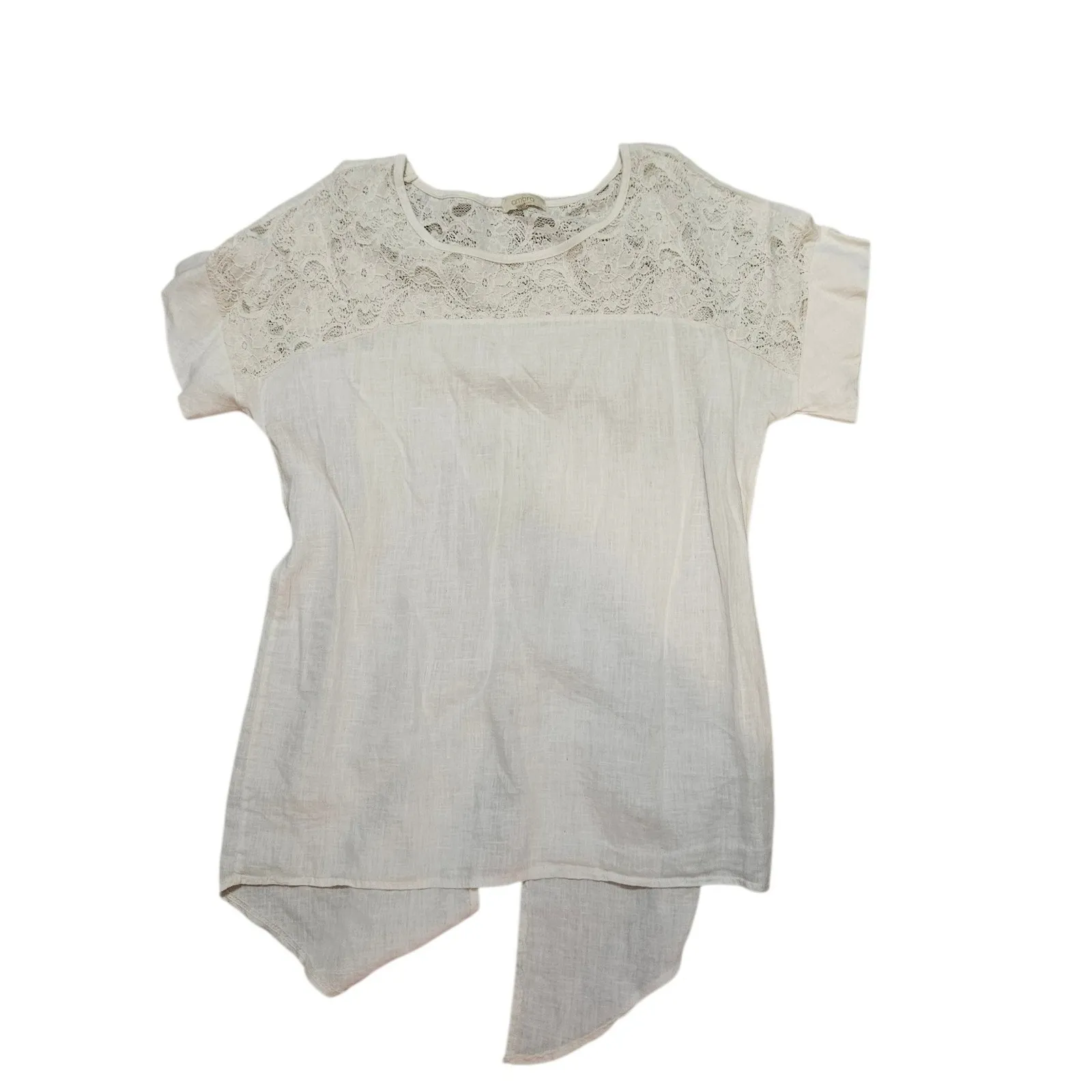 Ambra Lace Yoke Linen Blend Split Hem Tunic Top White Size L Size L - Image 2