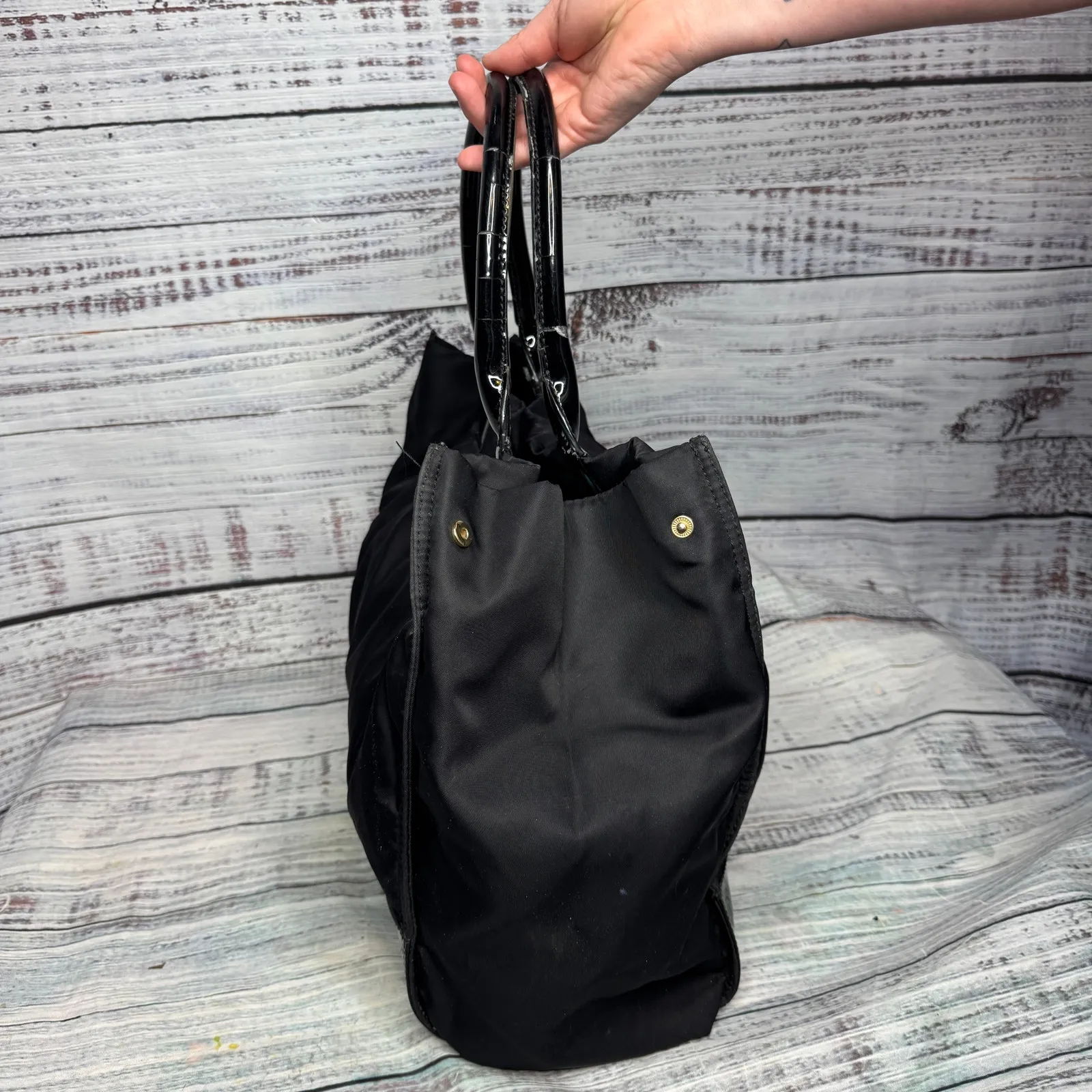 TORY BURCH Large Black Logo Nylon & PVC Tote Shoulder Bag 13x16 - Image 4