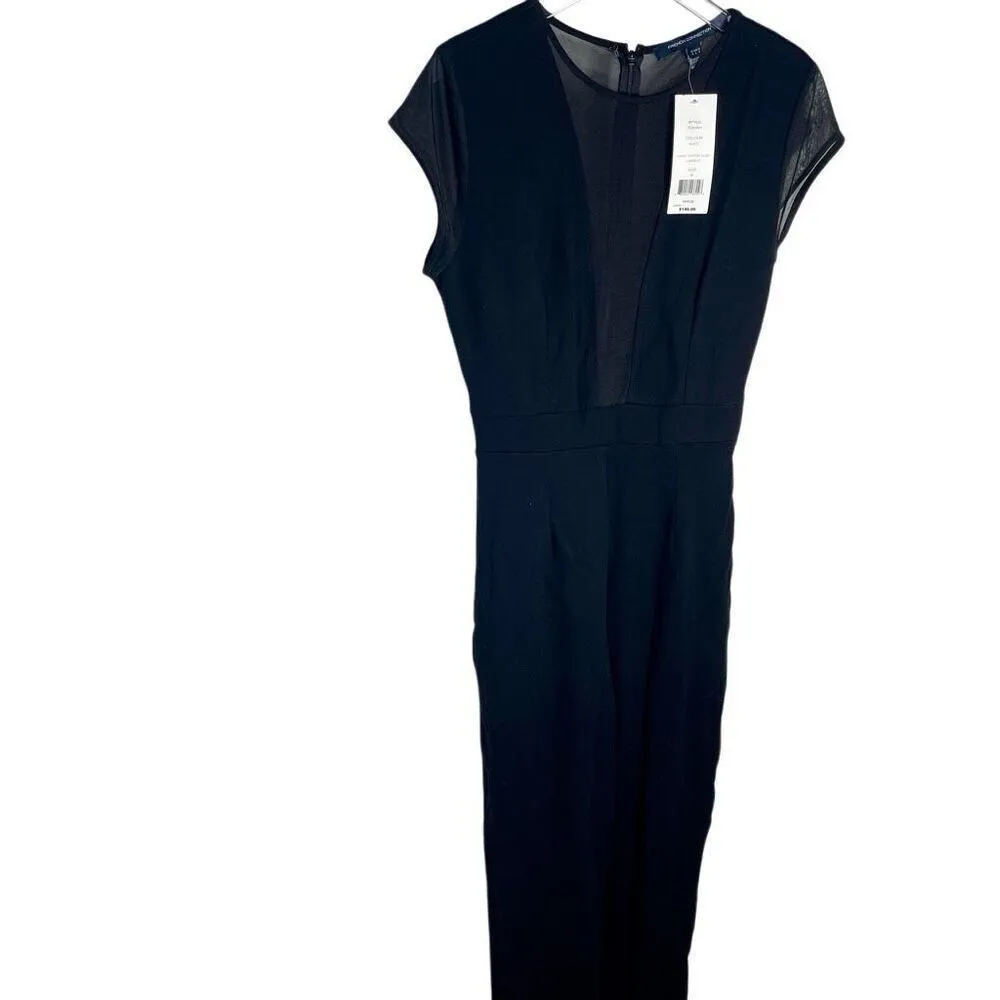 NEW French Connection Marie Chiffon Jumpsuit Mesh Detail Pants 7GHAH Black 6 nwt - Image 3