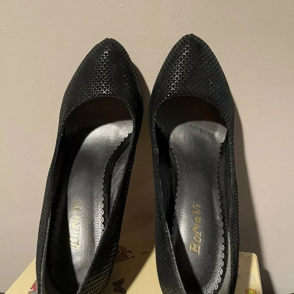 BONAVI Studded Platform Stiletto Pumps Heels Black Red bottoms Suede Shoes Sz 36 - Image 4