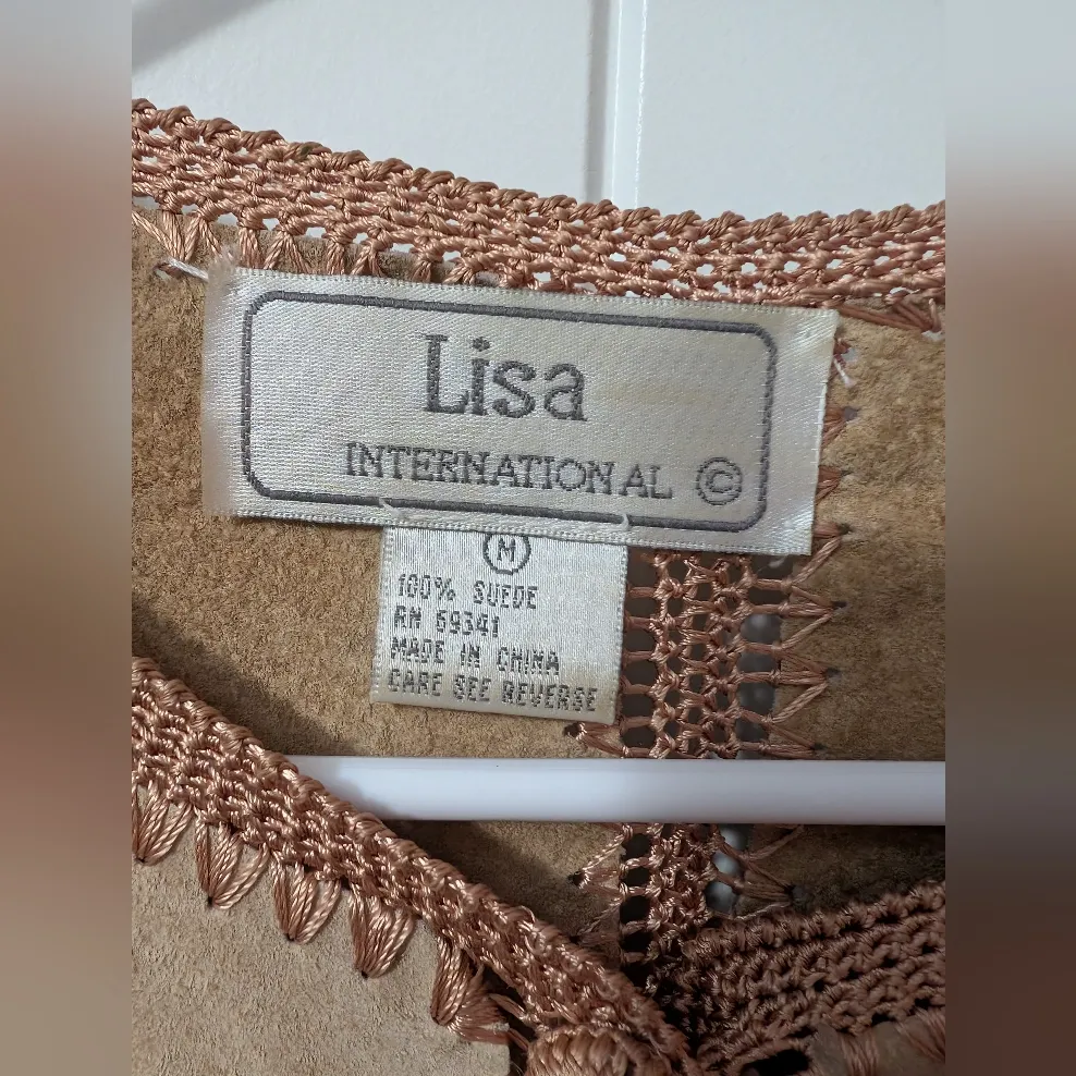 Vintage Lisa International Suede And Crochet Jacket Women's Medium Brown - Image 3