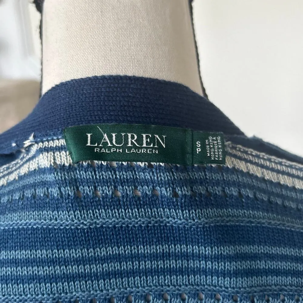 Ralph Lauren Navy & Light Blue Strip Fringe Western Long Line Cardigan - Image 5