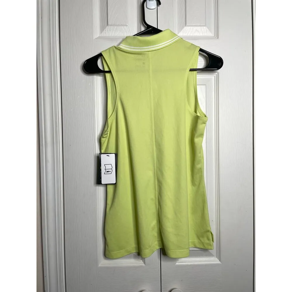 NEW Nike Dri-Fit Womens Green Sleeveless Polo Gold Tennis Athletic Size Small - Image 5