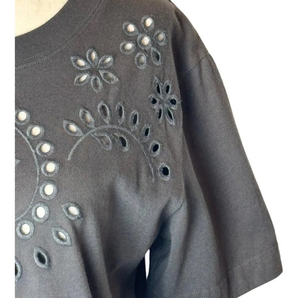 Rails Shirt‎ Women Extra Small Vintage Black Cotton Eyelet Embroidery Byrdie Tee - Image 8