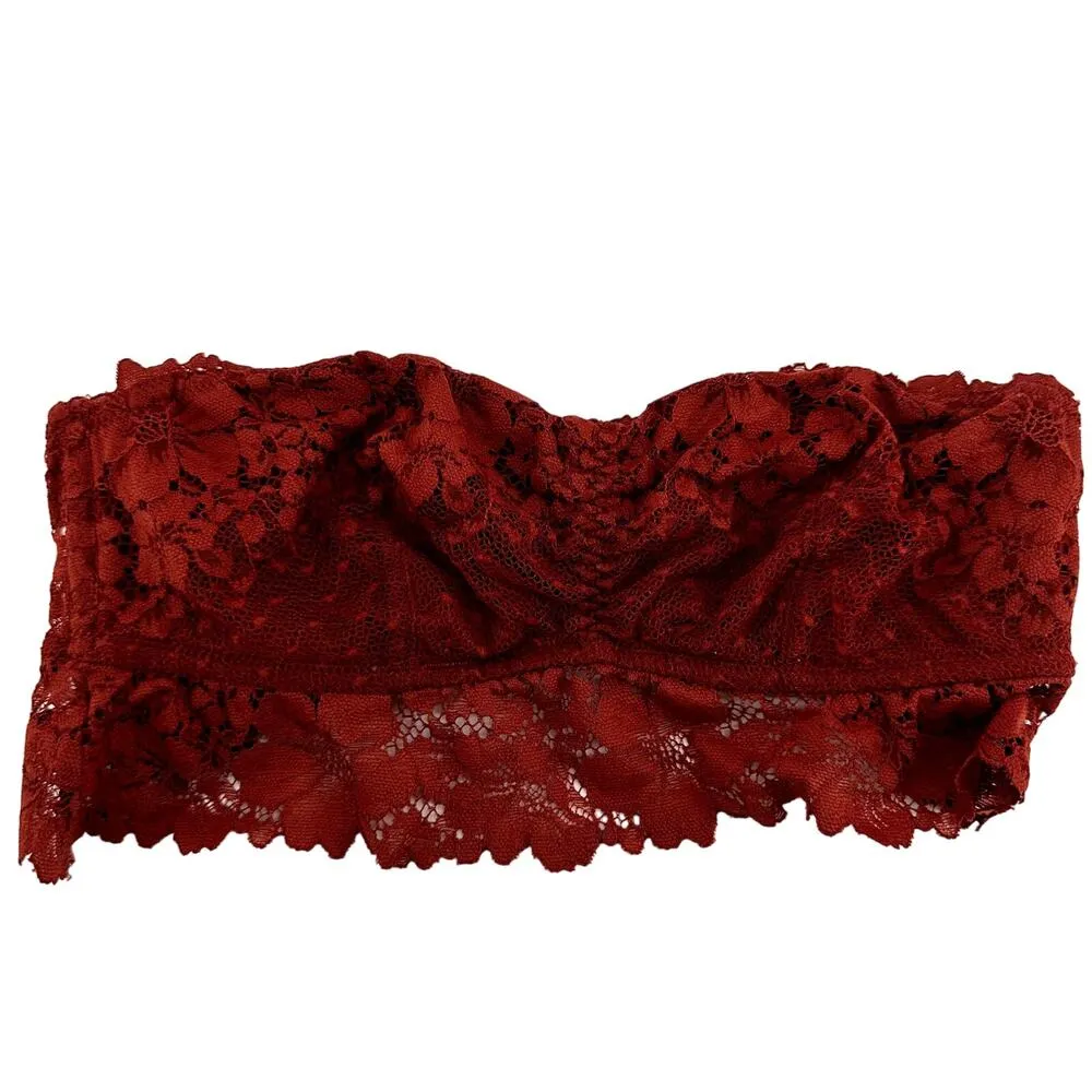 Auden Floral Lace Bandeau Bra Strapless Unlined Opaque Underwire Red XS - Image 2