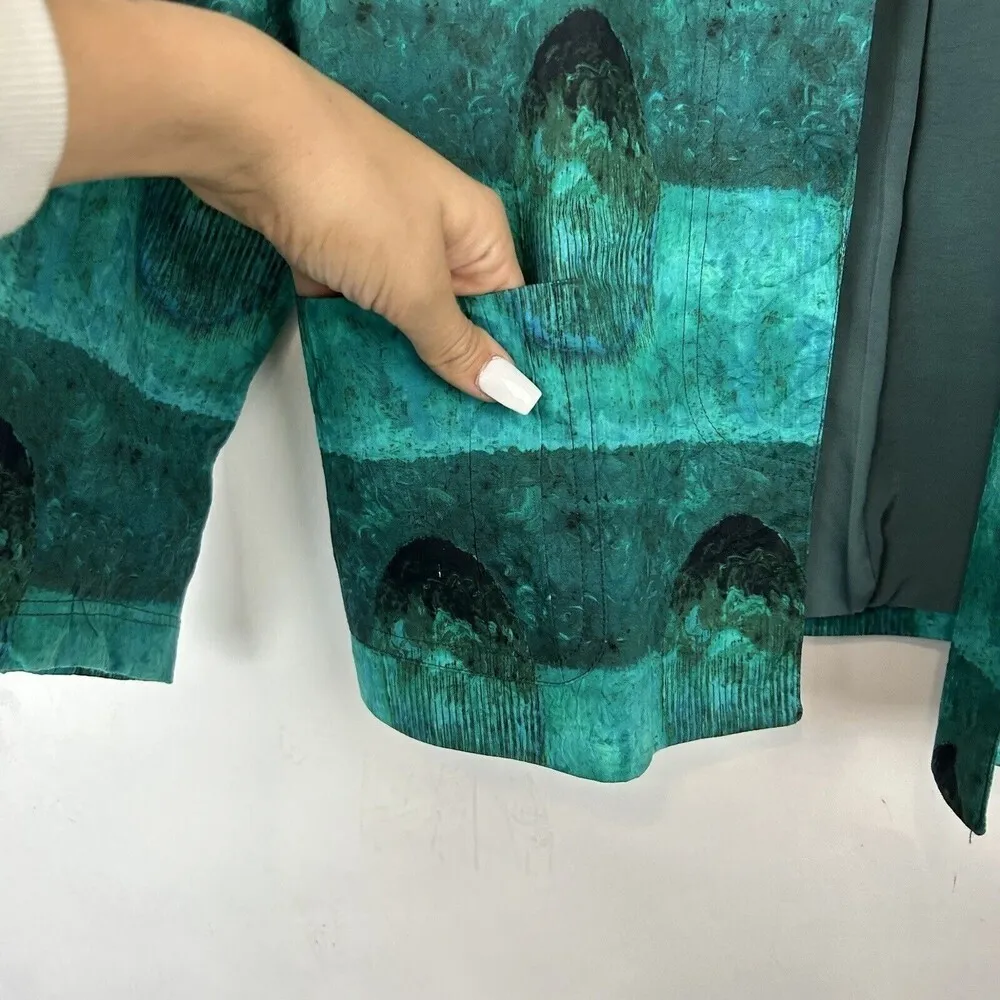 PIAZZA SEMPIONE Green Blue Blazer Jacket Open Front Woman's Size IT 38 US 2 - Image 7