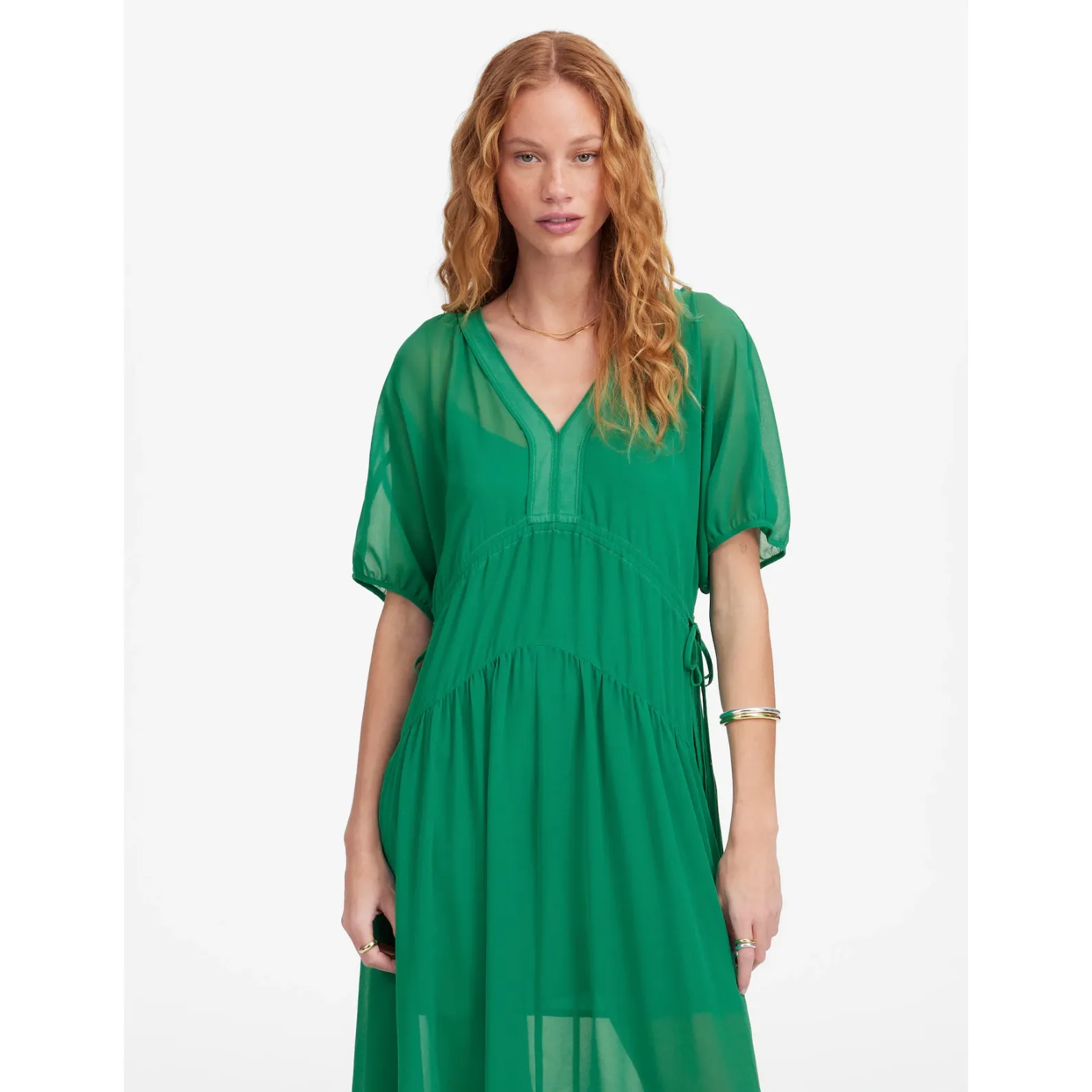 Madewell Sheer V Neck Dolman Maxi Dress Lightweight Chiffon Verdant Green S NWT - Image 2