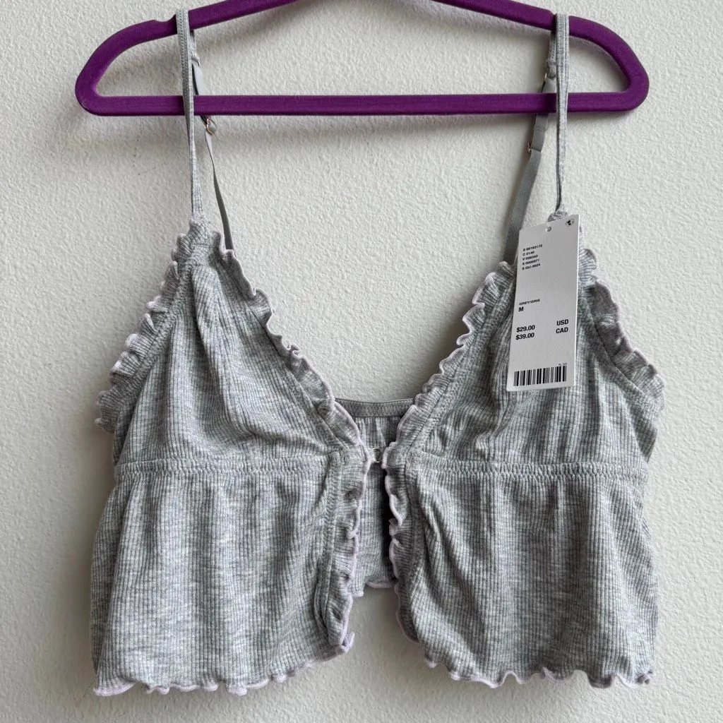 NWT Urban Outfitters Lettuce Trim Gray Clasp Front Bralette Cami Size Medium - Image 2