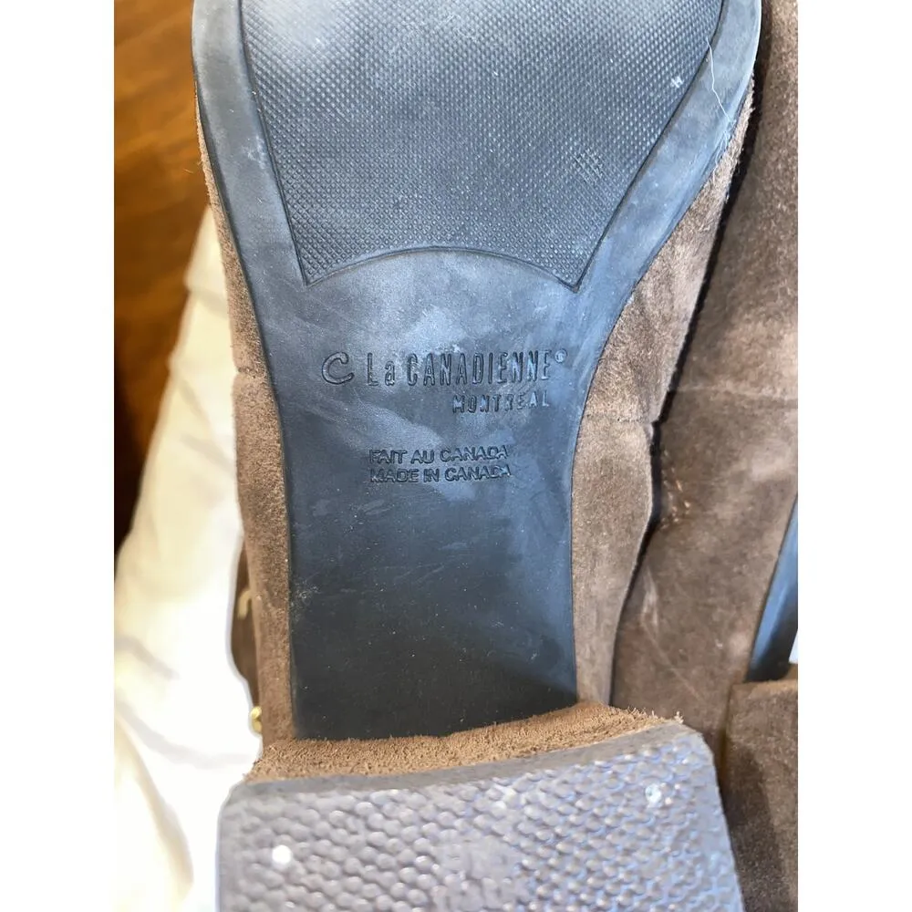 C La Canadienne Jesse Women's 9.5 M Brown Suede Buckle Strap Block Bootie Boots - Image 6