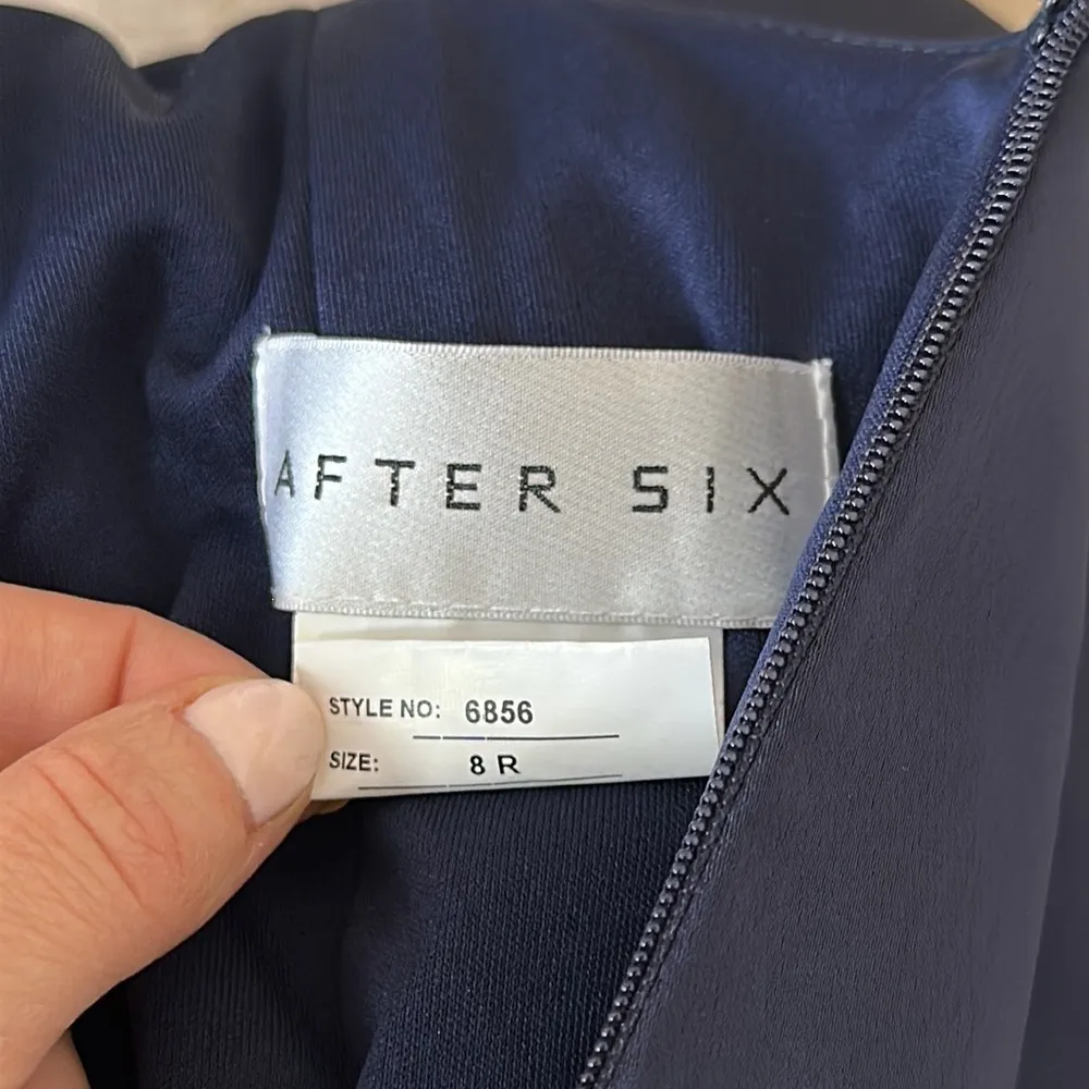 After Six Size 8 Draped Cowl-Back Princess Line Dress Front Slit Midnight - Image 7