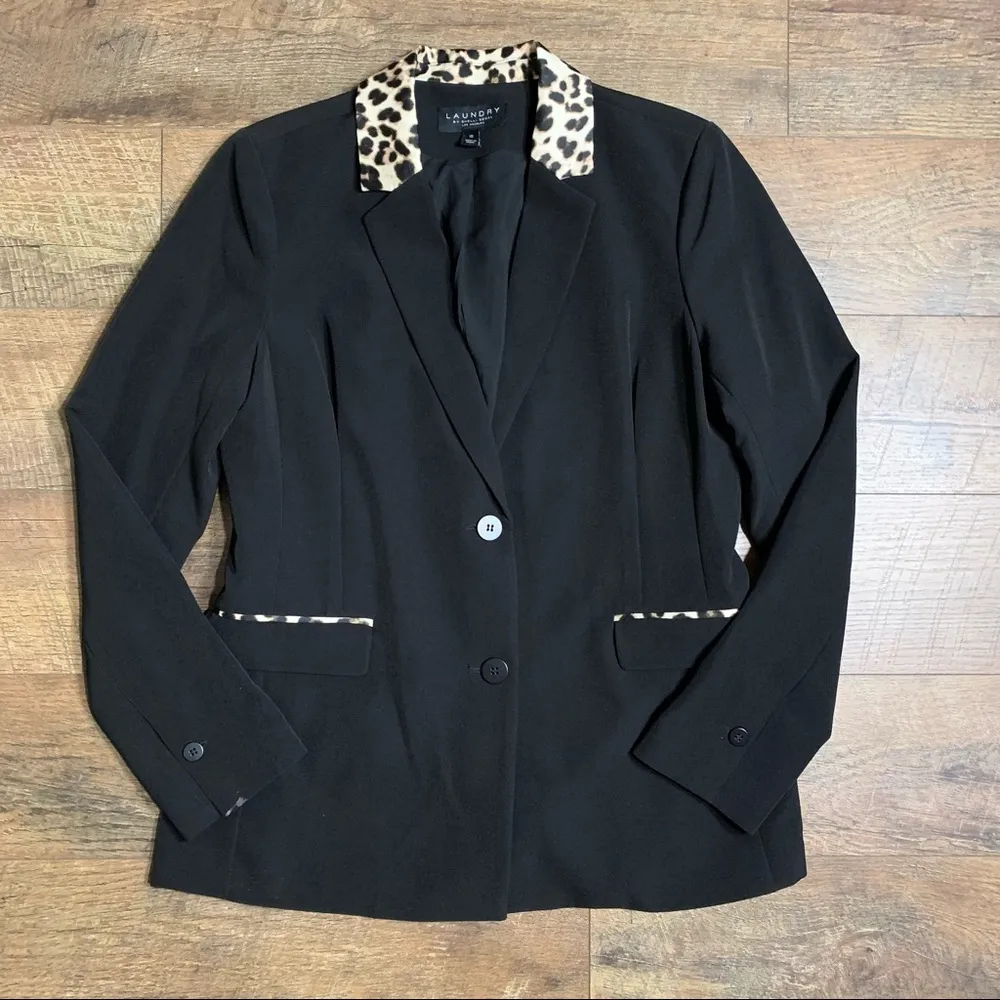 Laundry by Shelli Segal leopard trim print Blazer size 10 - Image 2