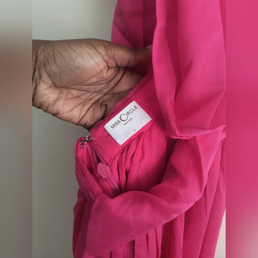 Miss Circle Pink Deep V Neck High Slit Gown Dress Large - Image 3