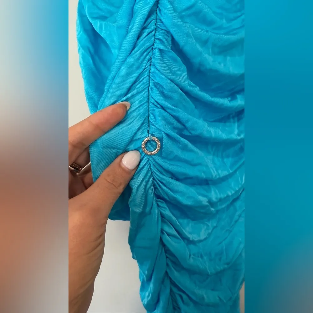 HANNE BLOCH BRIGH BLUE SMOCK RUSHED MISI DRESS SIZE MEDIUM 1751 - Image 8