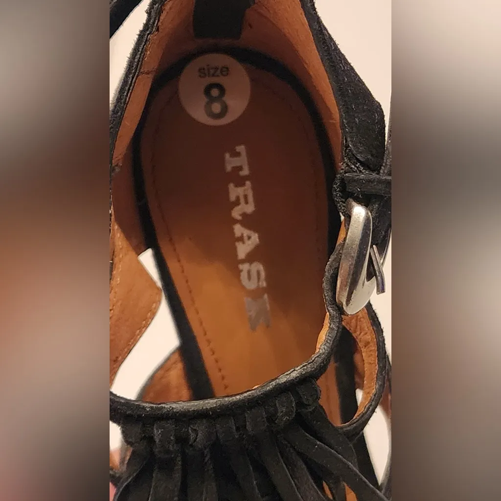Trask Felicity Fringe Black Suede Wedge Summer Sandals Women’s Size 8 - Image 11