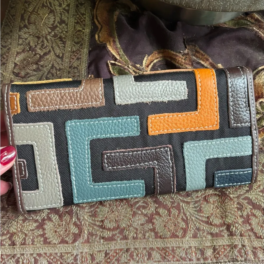 GENUINE Colorblock pebbled leather/texture snap trifold wallet/ID Brown - Image 2