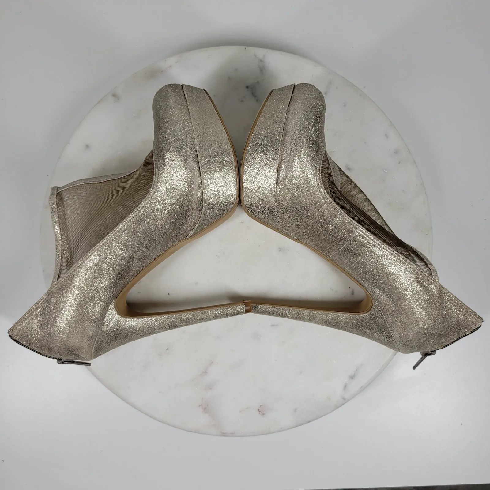 Jessica Simpson Womens Greeta Shoes 8B Metallic Gold Sheer‎ Sock Stiletto Heel - Image 8