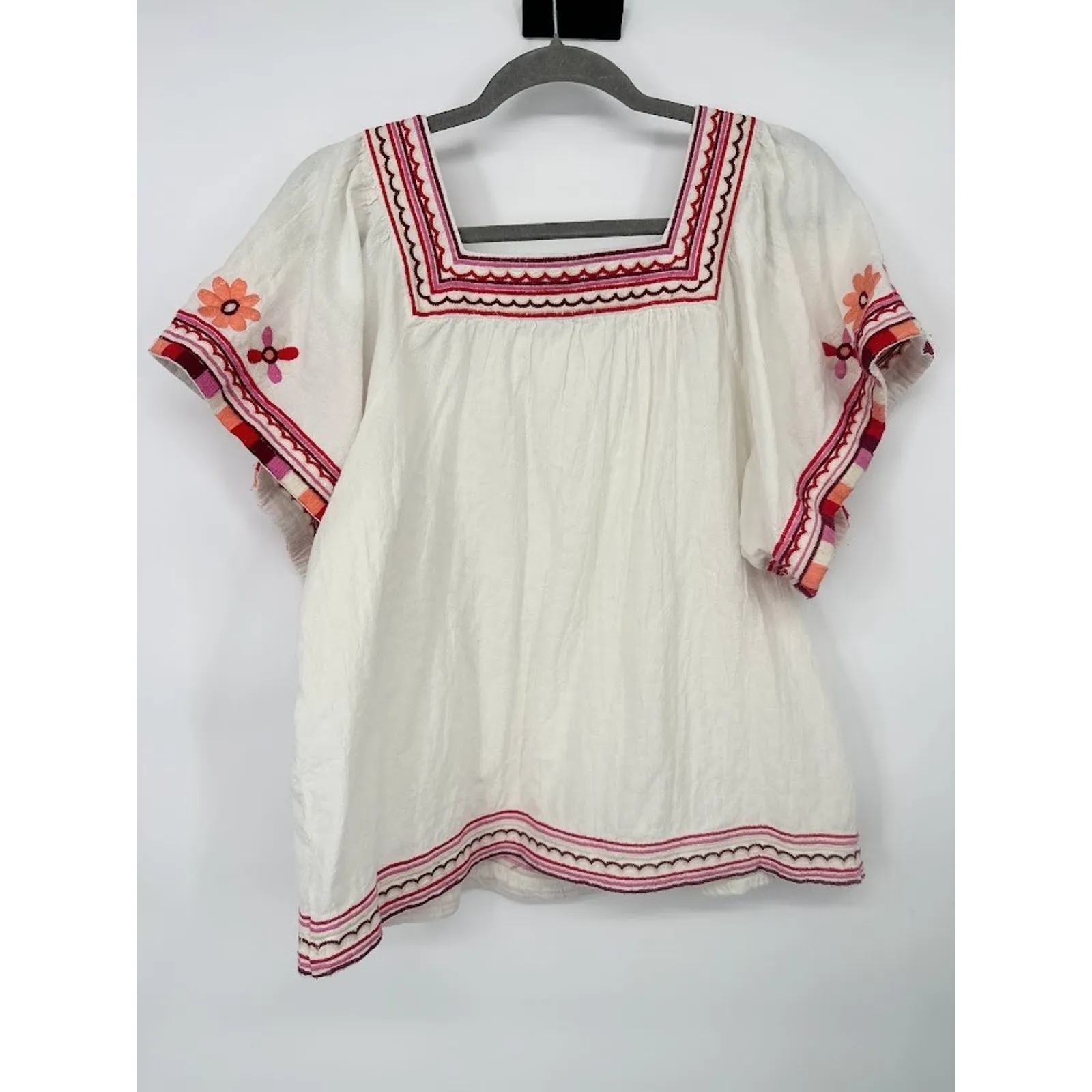 Madewell Womens M Embroidered Flower Sandblossom Top White Boho Hippie Flowy - Image 6