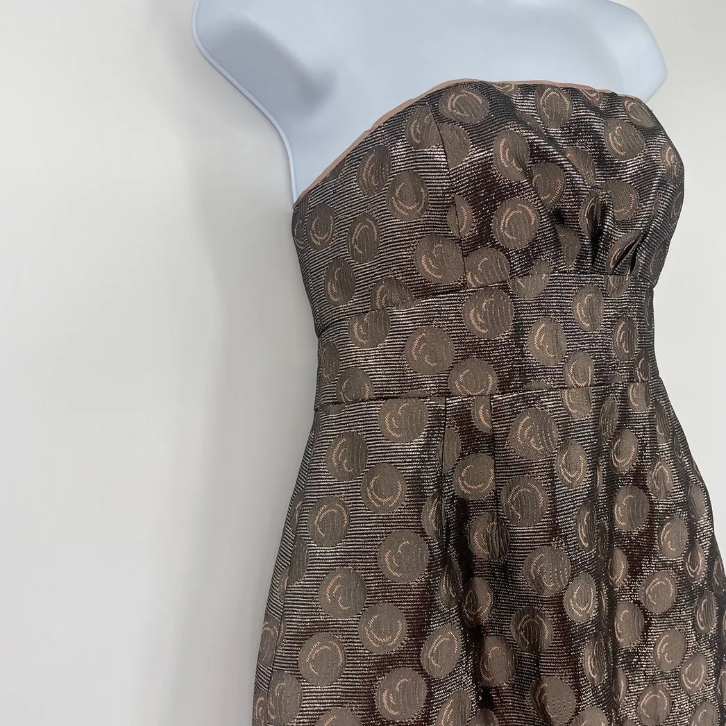 Moulinette Soeurs Strapless Babydoll Dress Sz 6 Jacquard Metallic Y2K Holiday - Image 3