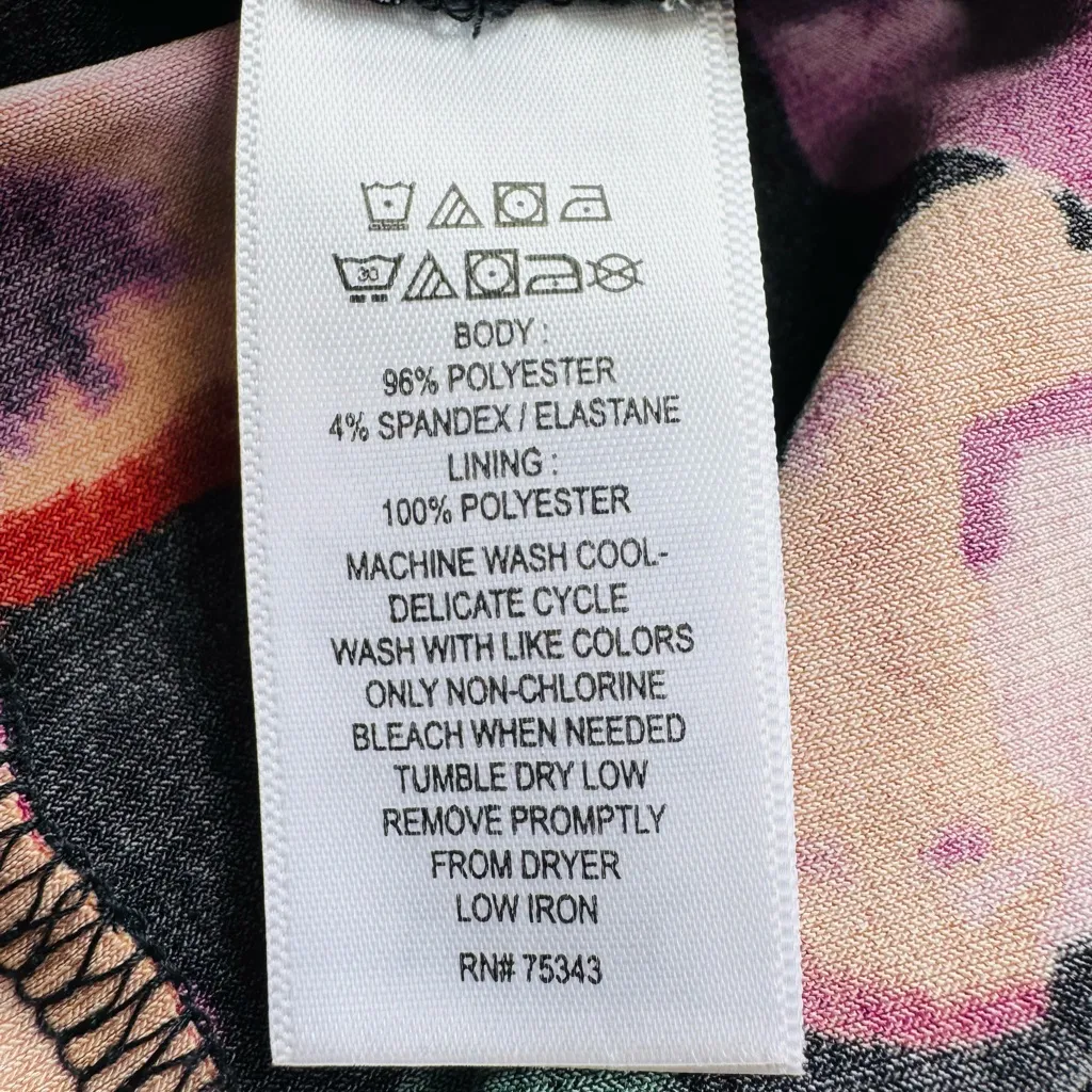 Nicole Miller Sleeveless Black and Pink Floral Midi Dress Size M - Image 6