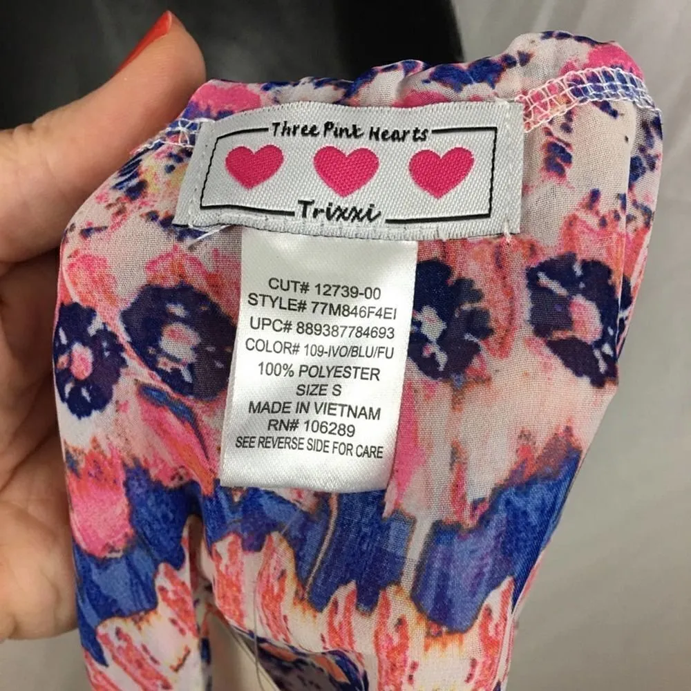 Three Pink Hearts boho sheer multi color blouse S - Image 6