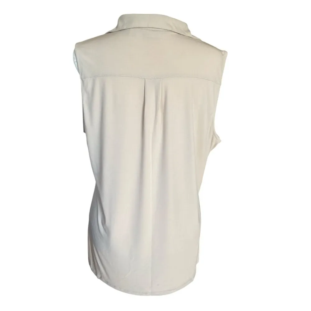 New York & Company stretch women's size L cream collared sleeveless blouse top - Image 4