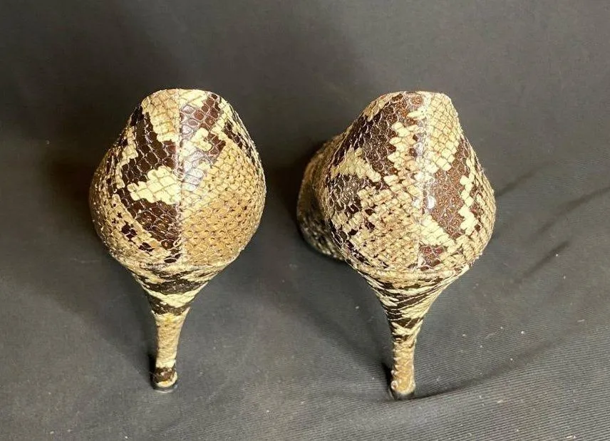 Snakeskin Reptile Print Stuart Weitzman Peep Toe Pumps Size 7.5 - Image 5