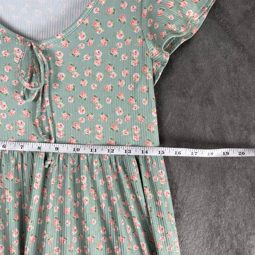 See You Monday Floral Tiered Dress Women's M Green Cottage Bloomcore Coquette - Image 6