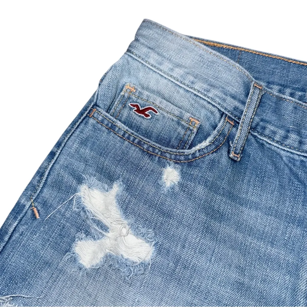 VTG Y2K Hollister High Waisted Jean Shorts Sz 9 / 29 Light Wash Distressed Denim - Image 3