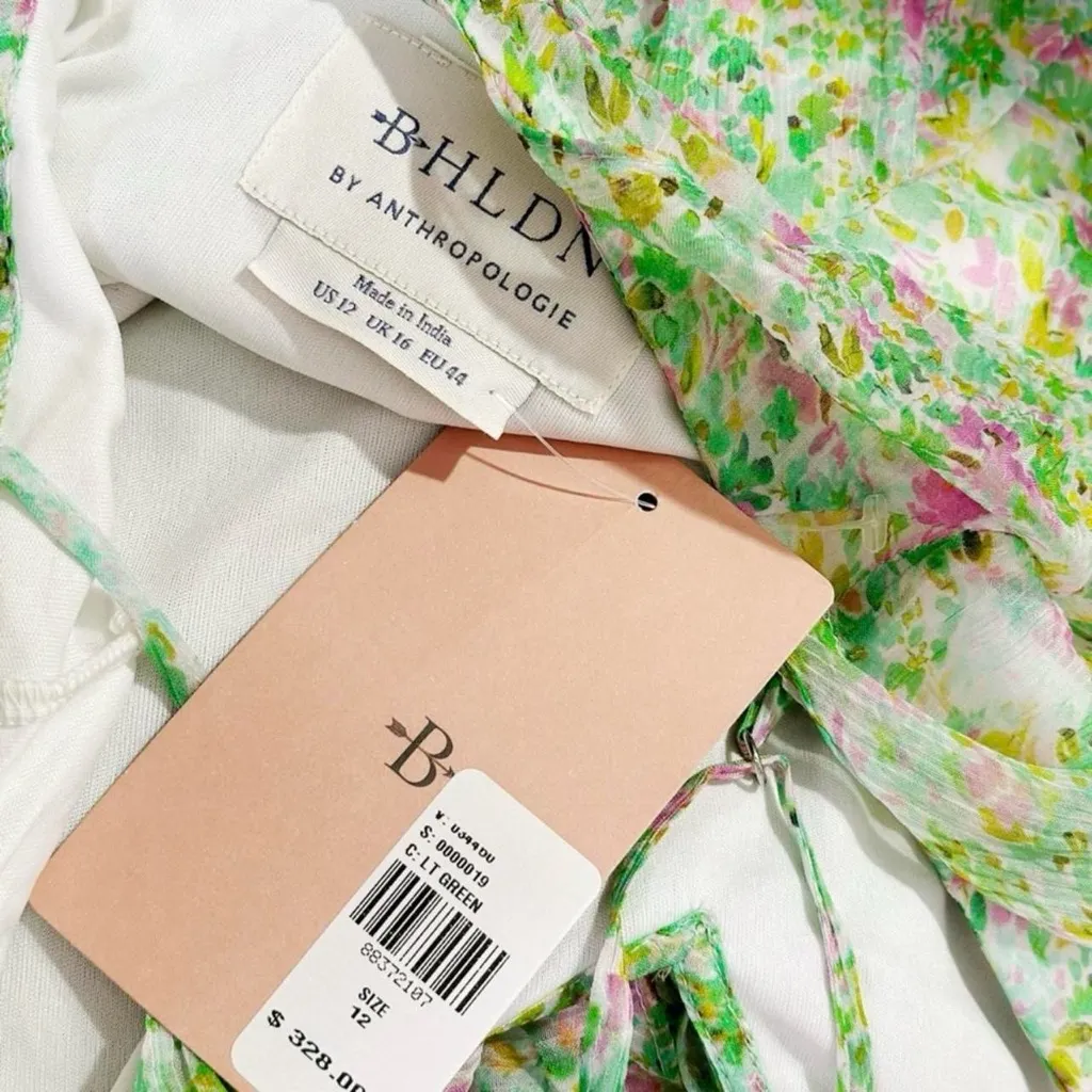 BHLDN Jia Floral Print Bias-Cut Ruffled V-Neck Gown, Light Green, 12 (US) - Image 11