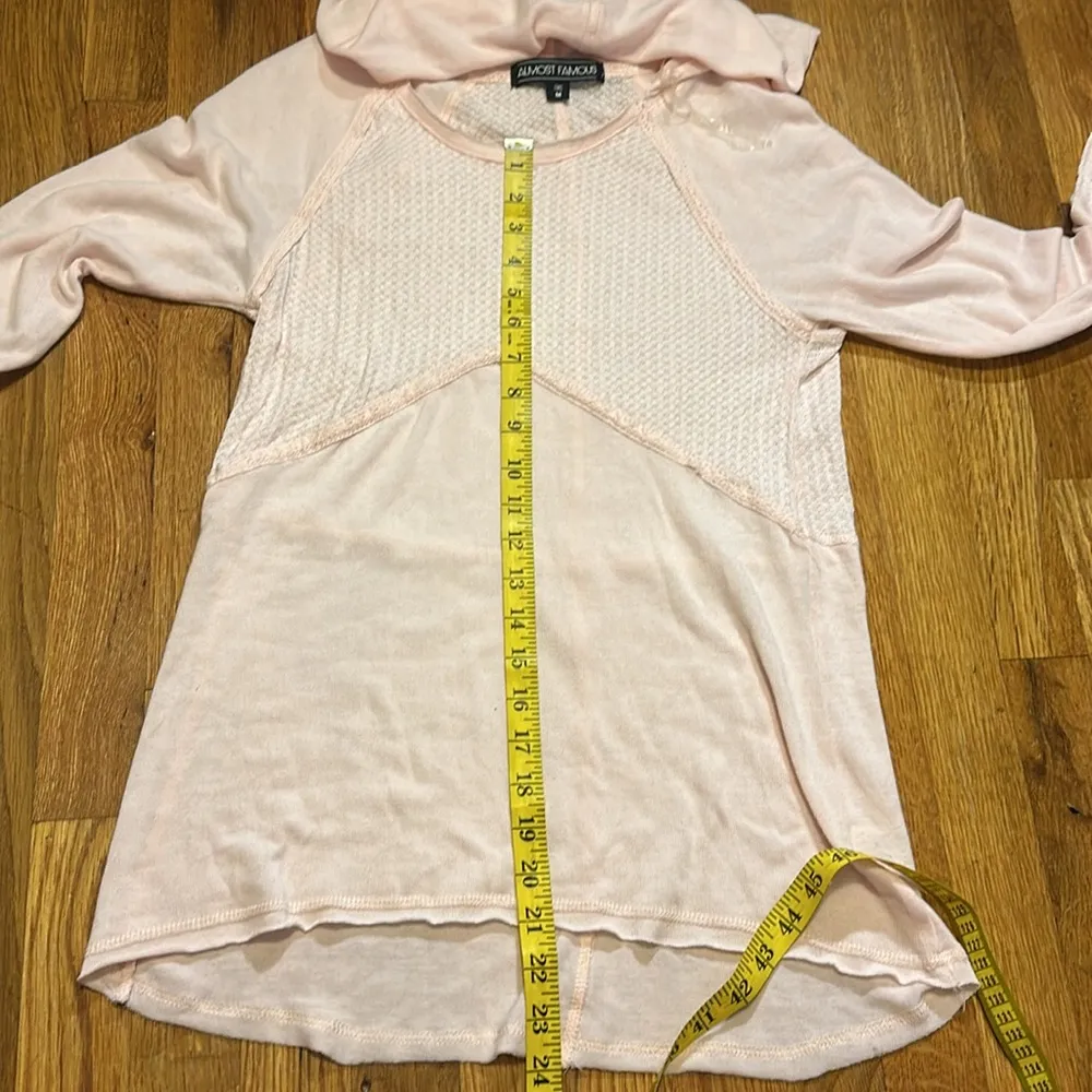 Almost Famous Women’s Medium Pink Thermal Panel Long Sleeve Hooded Top Shirt - Image 6
