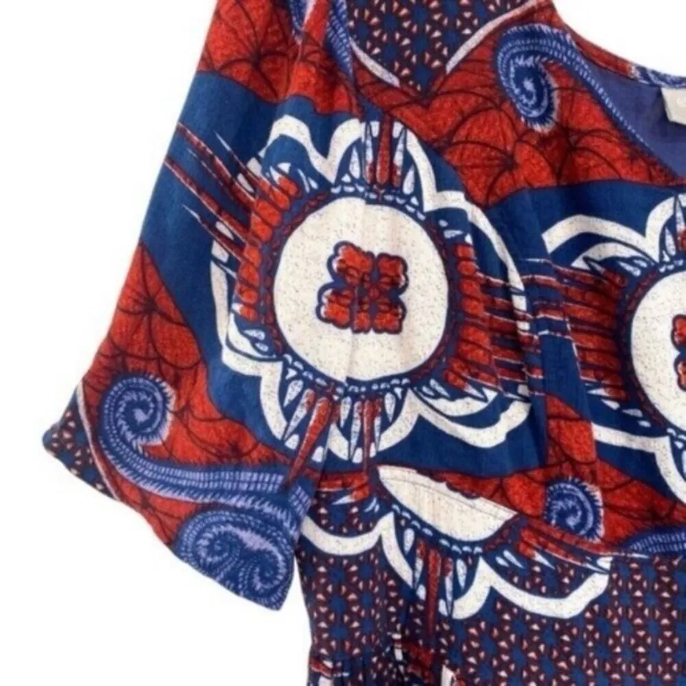 eShakti Red and Blue Cotton Boho Print Dress Tribal Western - Image 6
