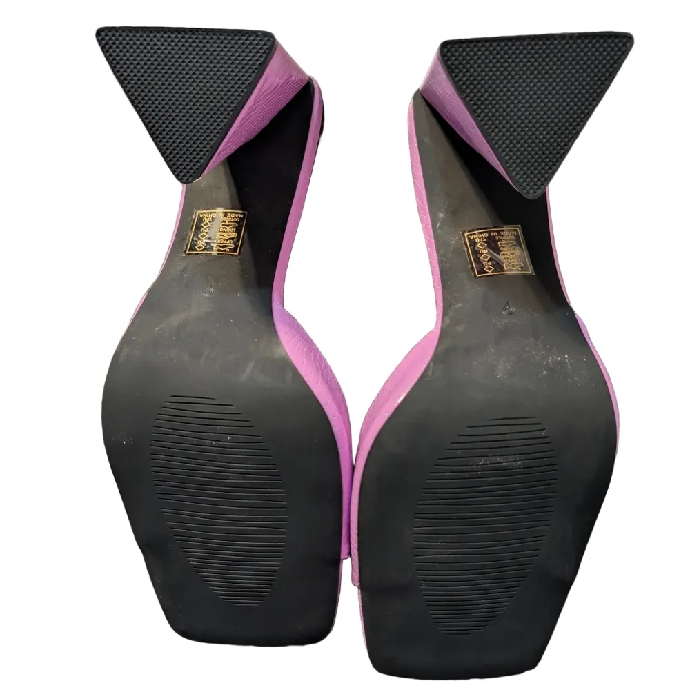 Azalea Wang Lilac Faux Snakeskin Block Heel Mules Square Toe Sandals 9 Triangle Purple - Image 6
