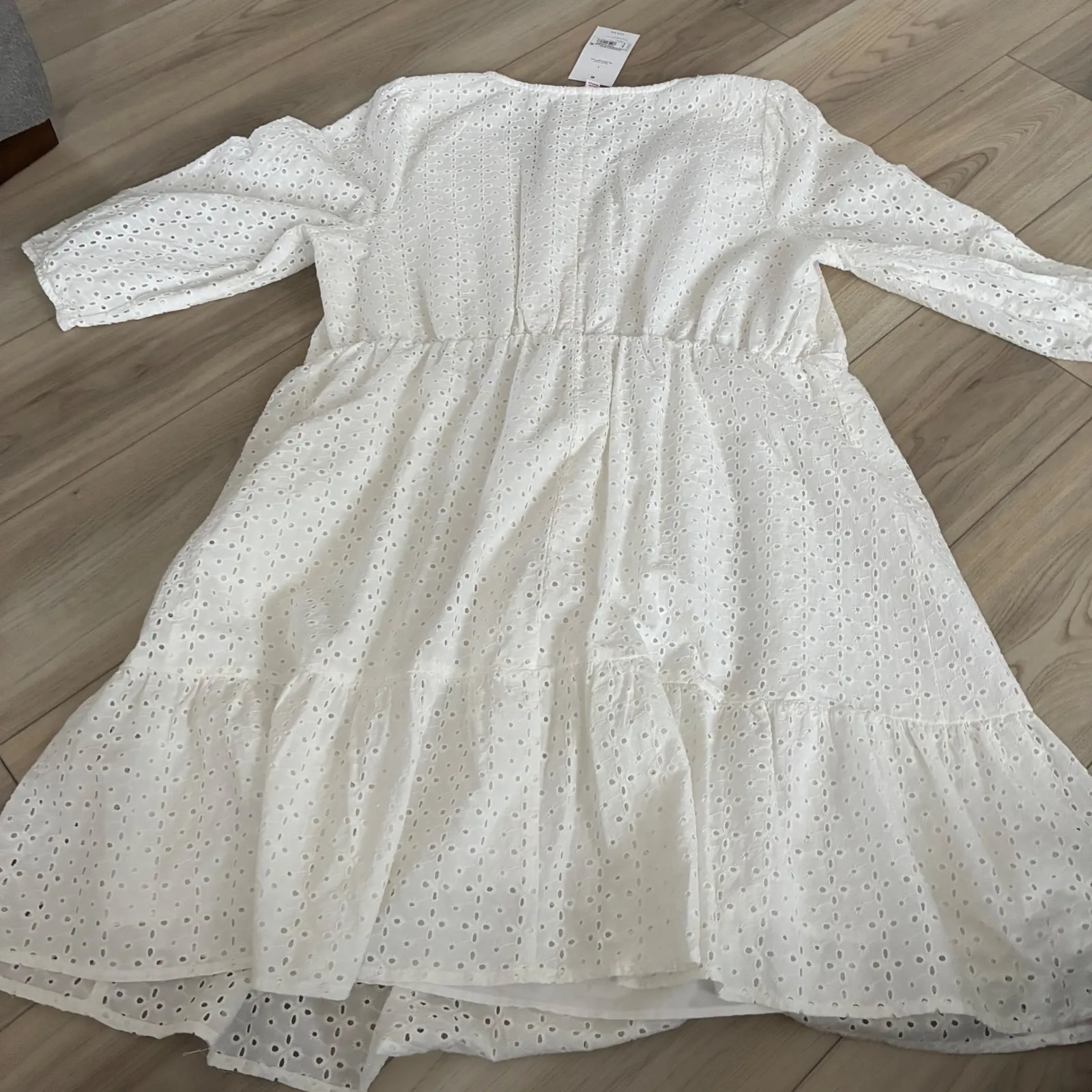 New Isabel Maternity White Eyelet Lace Tiered Midi Dress Maternity L Size L - Image 4
