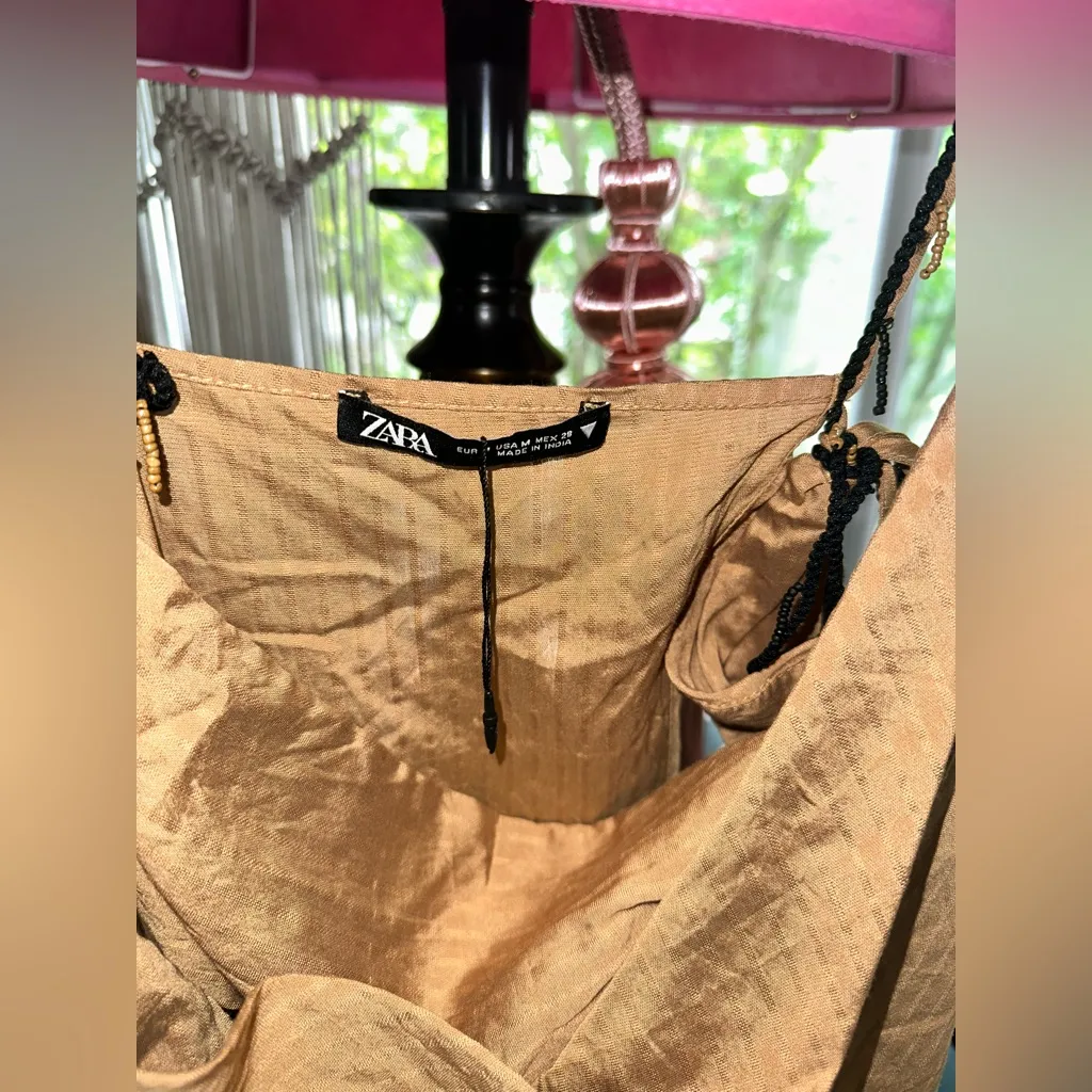 ZARA NWT  Asymmetric One Shoulder Wrap Halter Beaded Boho Top - Image 7