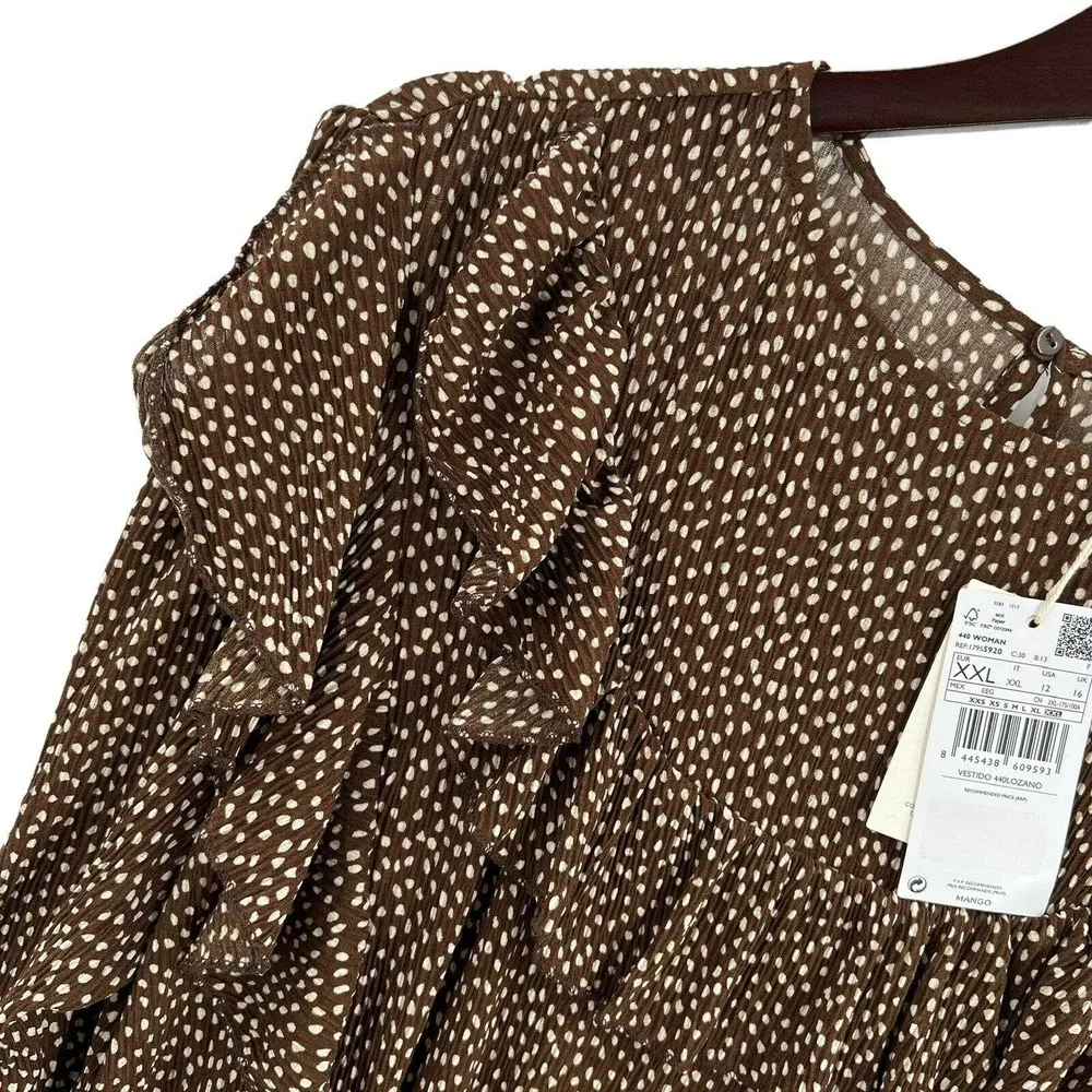 MNG Dot Print Ruffle Long Sleeve Dress Size 12 New - Image 4