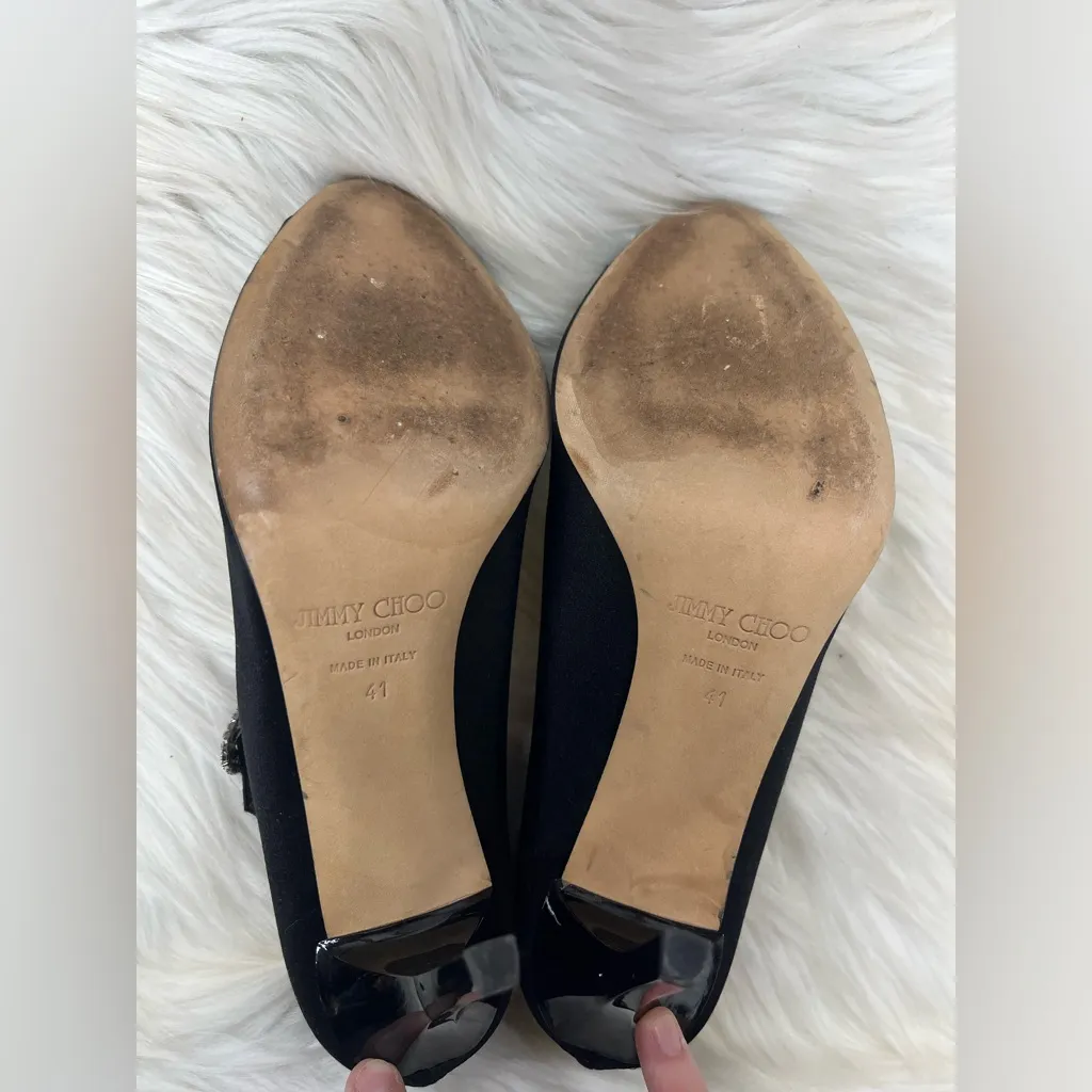 Jimmy Choo black crystal embellished buckle Mary Jane pumps shoes size 11 (41) - Image 9