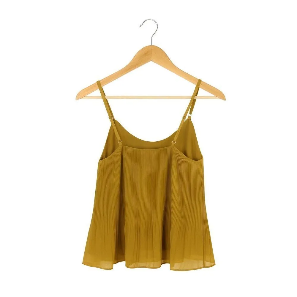 Topshop Women’s Flowy Lined Cami Tank Top Size 6 – Mustard Yellow Pleated Adjust - Image 4