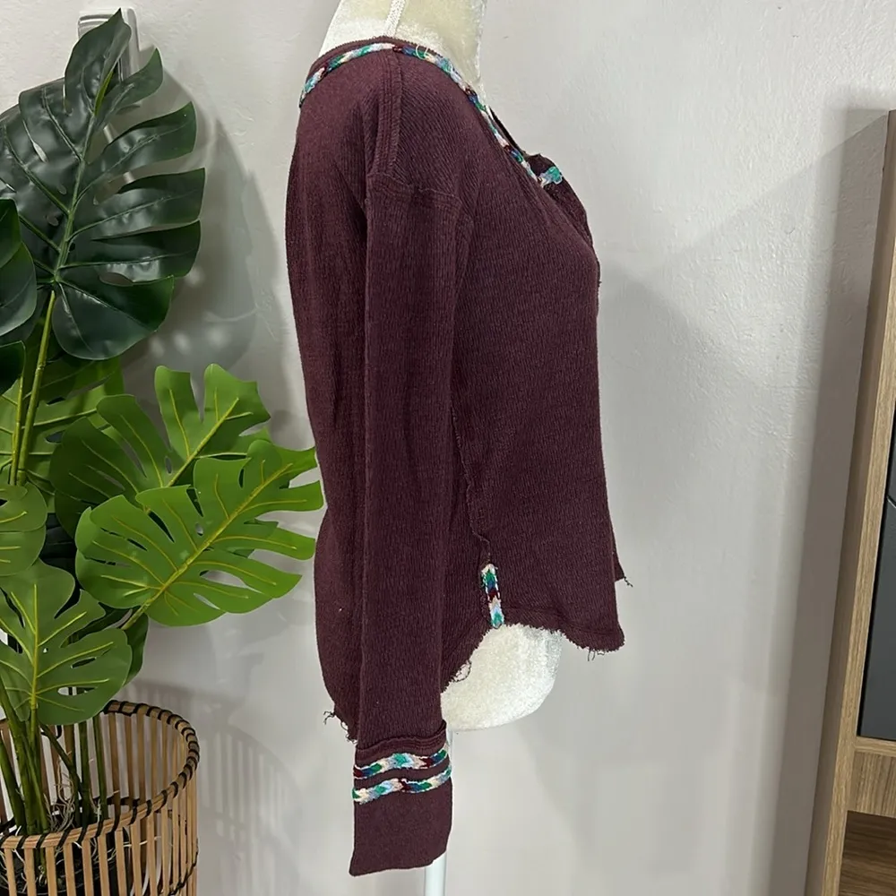 Free peoplele rainbow embroidered Henley thermal long sleeve - Image 3