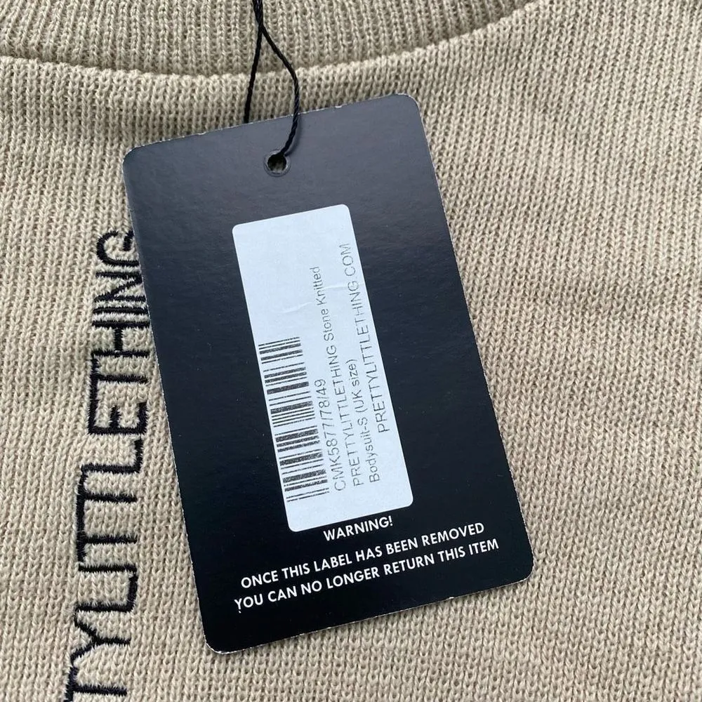 Pretty Little Thing  Women’s Tan Stone Knitted Long Sleeve Cheeky Bodysuit - Image 3